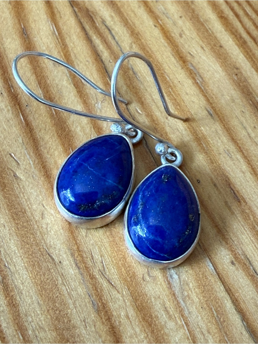 Sterling Silver Teardrop Lapis Lazuli Drop Earrings - Deep Blue
